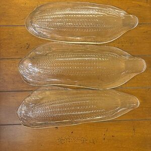 Vintage Glass Corn on the Cob Dishes Set of 3 Textured Clear Retro Grandmacore